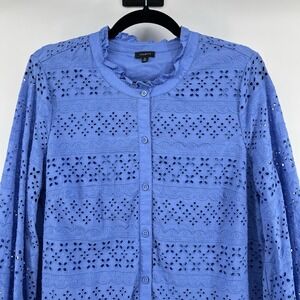 Talbots Blouse Top Size Medium Blue Eyelet Button Front Lined Cotton